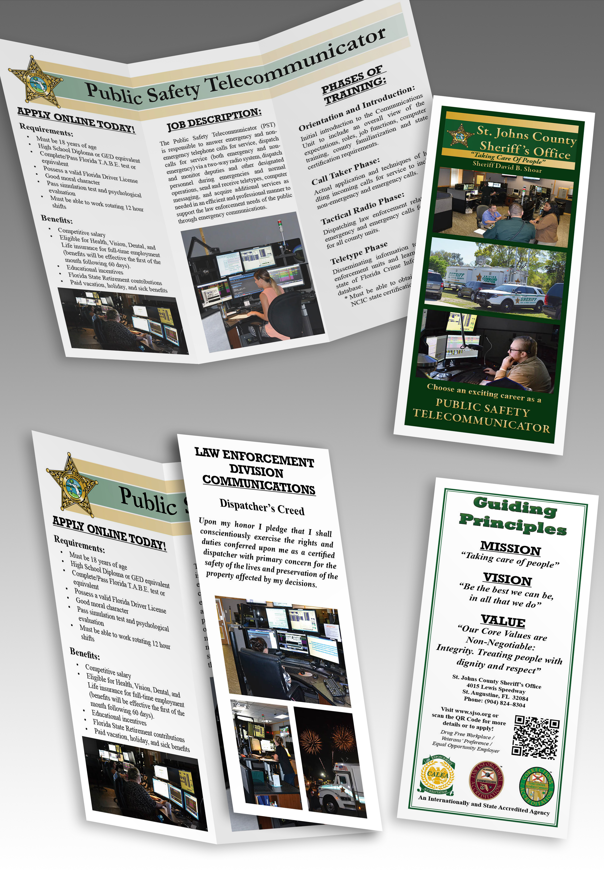 Image of communications brochure showing how viewer will see it as they interact with it